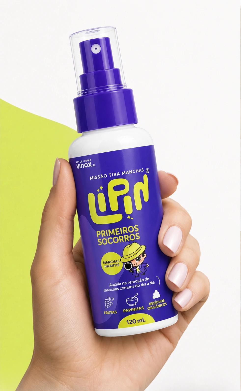 Mão segurando o frasco LIPIN® de 120 ml